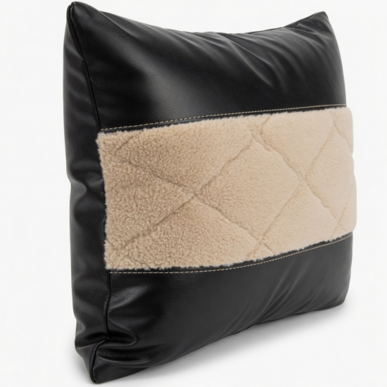 PU Leather Splicing Plush Pillow Cover Waist Support Pillowcase for Bedroom