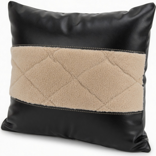 PU Leather Splicing Plush Pillow Cover Waist Support Pillowcase for Bedroom