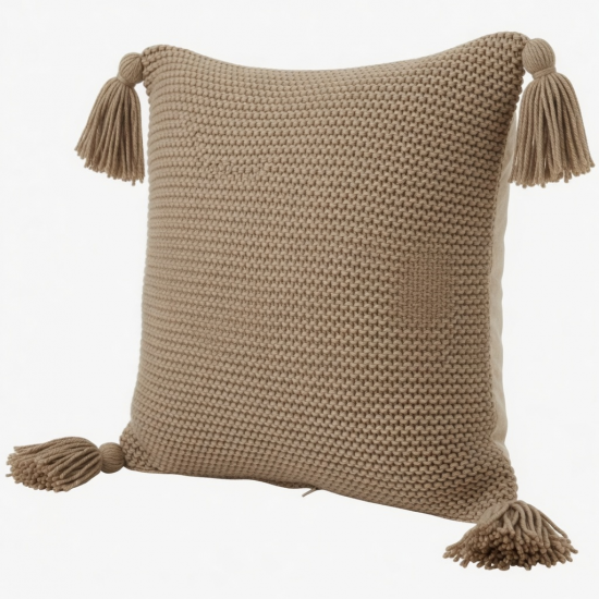 Nordic Knitted Throw Pillow for Case with Tassel Solid Color Square Cushion Cove