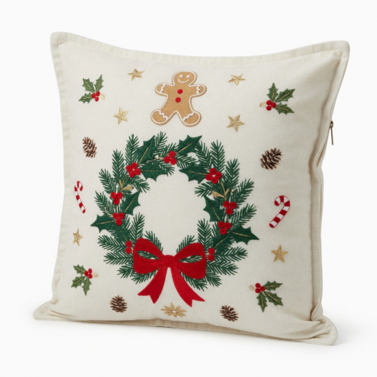 Embroidered Pillow Cover Comfortable Christmas Themed Removable Cushion Case