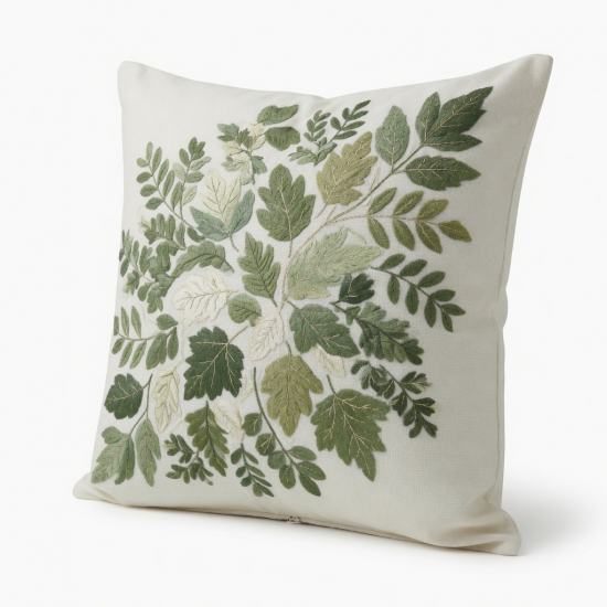 Embroidered Leaf Decorative Pillow Cover For Seasonal Interior Design