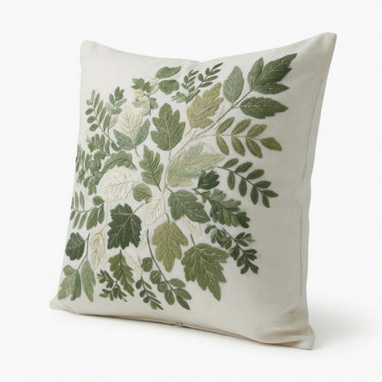 Embroidered Leaf Decorative Pillow Cover For Seasonal Interior Design