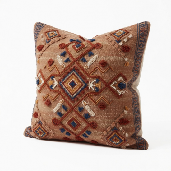 Boho Ethnic Woven Tufted Pillow for Case 3D Embroidery Geometric Cushion Cover D