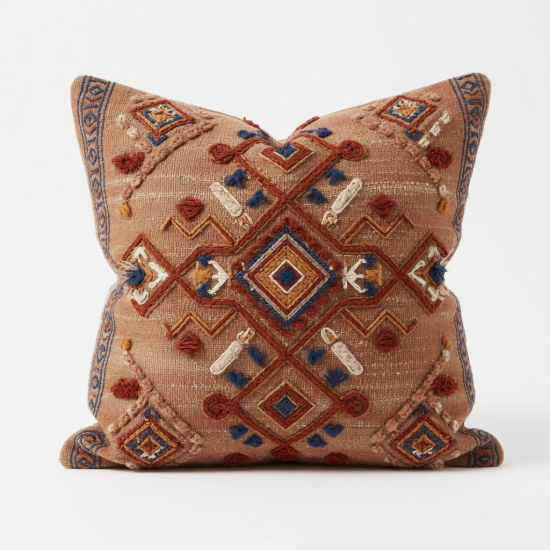 Boho Ethnic Woven Tufted Pillow for Case 3D Embroidery Geometric Cushion Cover D