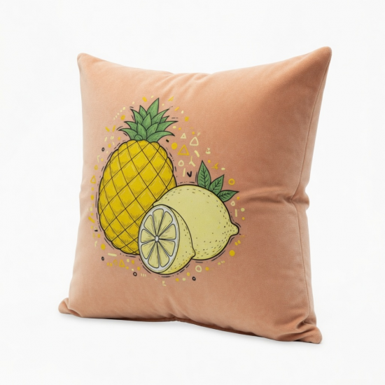 Nordic Yellow Series Decorative Throw Pillow for Case Pineapple Lemon Graphic Print Polyester Peach Velvet