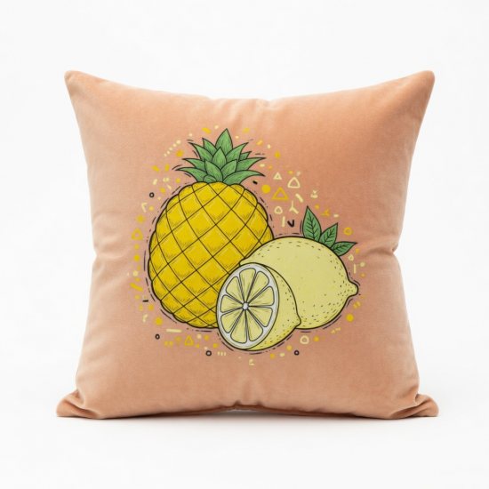 Nordic Yellow Series Decorative Throw Pillow for Case Pineapple Lemon Graphic Print Polyester Peach Velvet