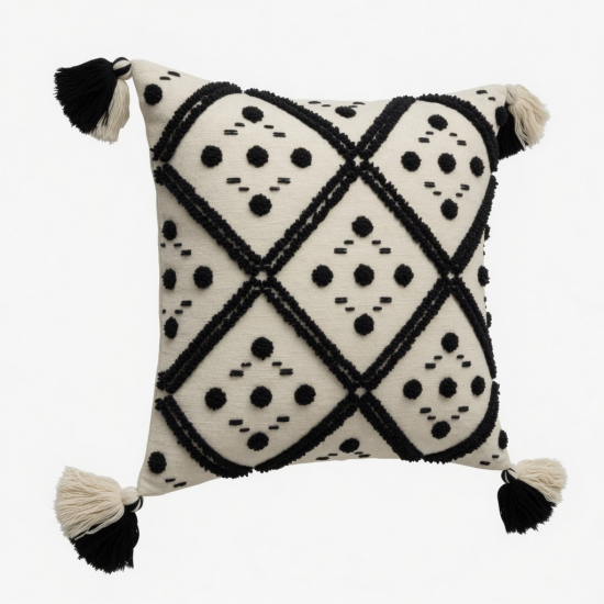 Nordic Modern Minimalist Throw Pillow for Case Farmhouse Black Cream Geometric Tufted Tassels Decorative