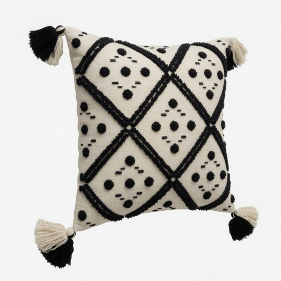 Nordic Modern Minimalist Throw Pillow for Case Farmhouse Black Cream Geometric Tufted Tassels Decorative