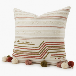 Modern Minimalist Woven Tufted Throw Pillow for Case Boho Farmhouse Embroidery Striped Line Pompoms