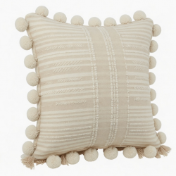 Nordic Minimalist Solid Color Throw Pillow for Case with Pompoms Fringe Striped Jacquard Pattern Decorative